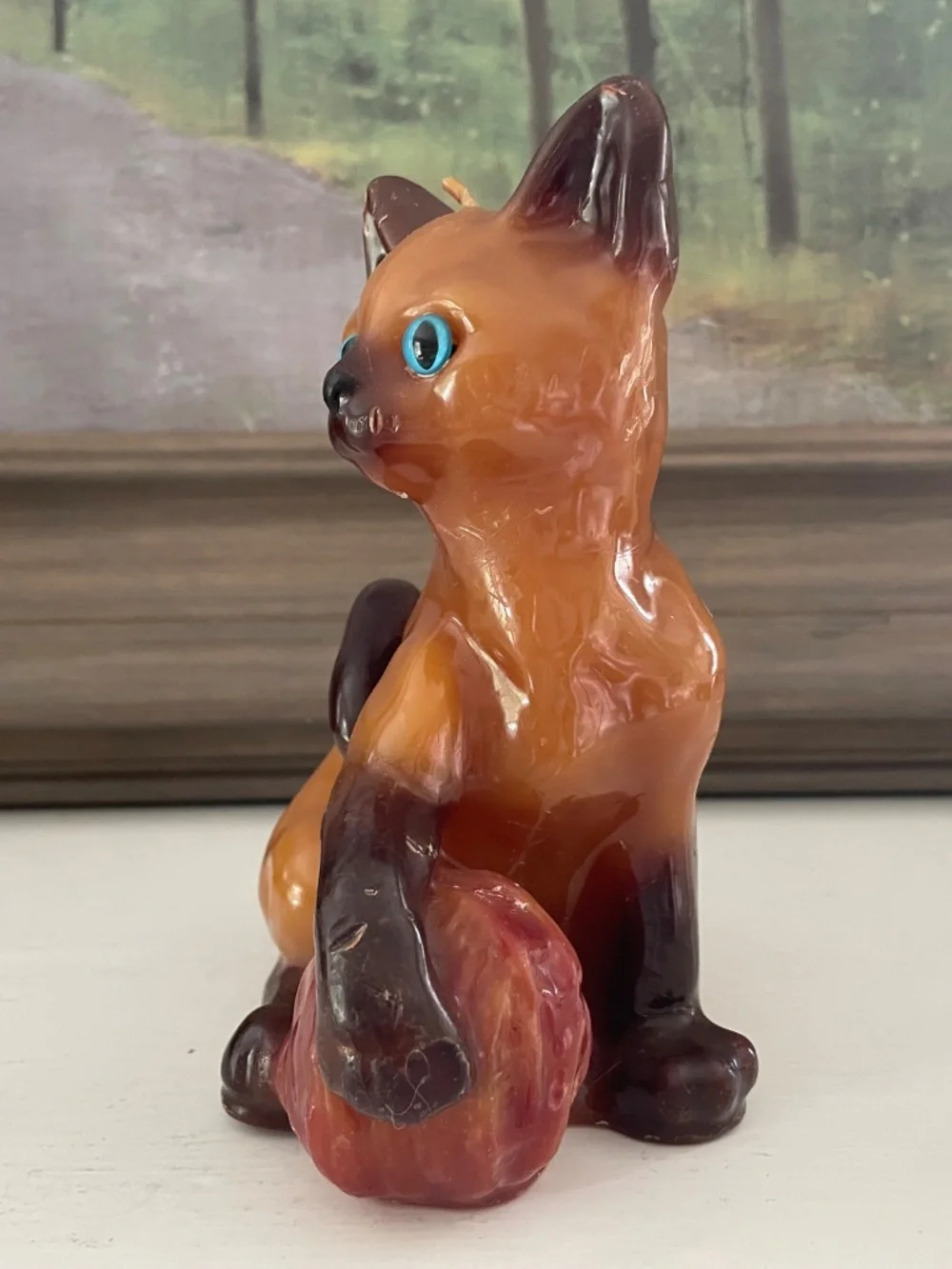 Vintage Siamese Cat Wax Candle Figurine MCM Feline Decor Brown Retro Cat-lover